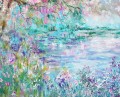 Kirschblüten Wildblumen Teich Baum Gartendekor Landschaftswandkunst Naturlandschaftsdetail